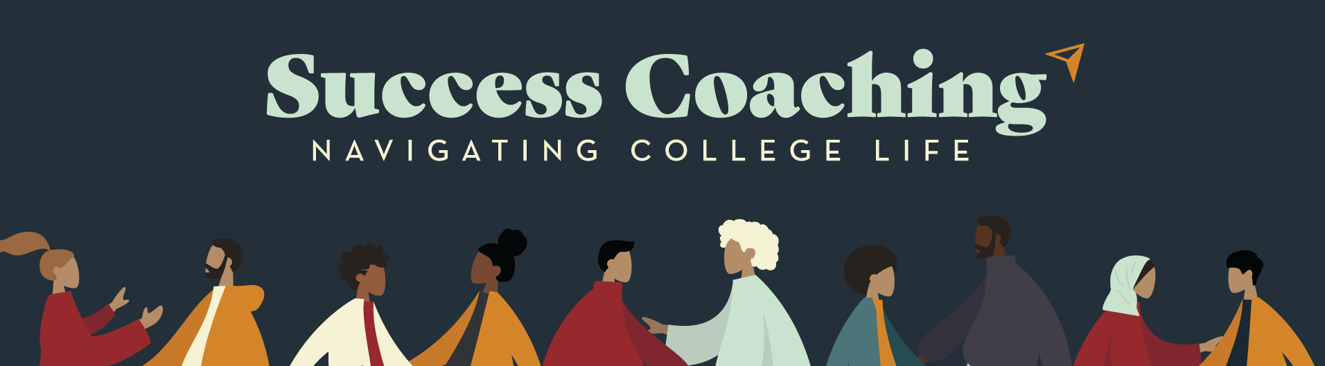 groups of people talking to each other with the text "Success Coaching: Navigating College Life"